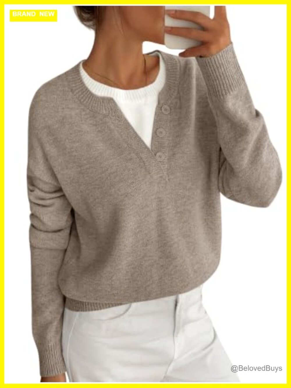 Women Long Sleeve Crew Neck Pullover Sweater 2 in 1 Knitted Oversized